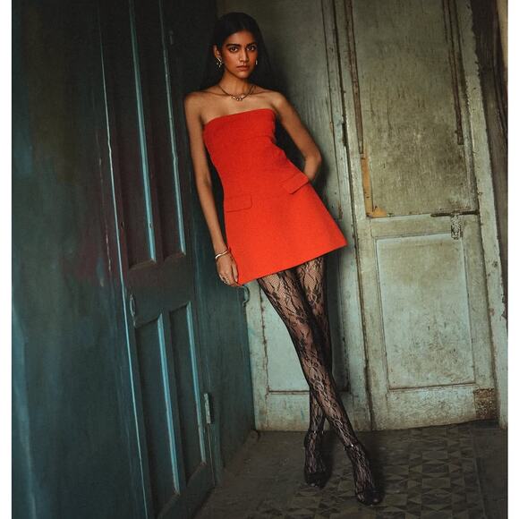 ZARA Strapless Fitted Mini Dress NWT | Red Orange | Size L - Picture 13 of 16